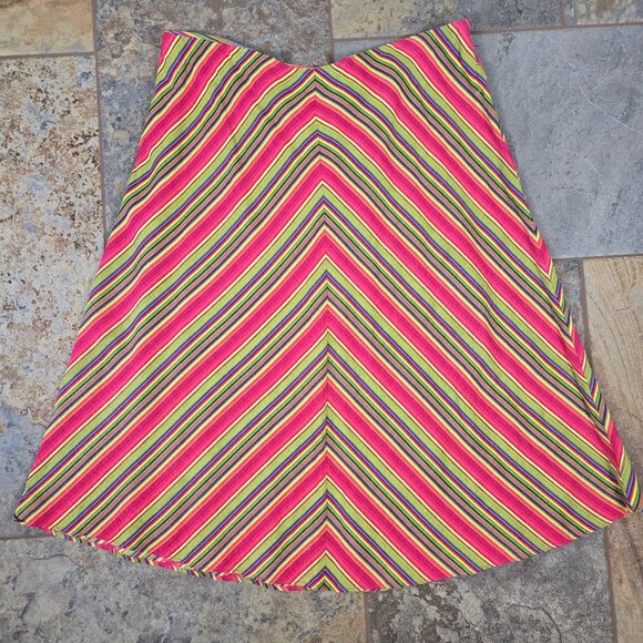 Hannah Size Large Rainbow Striped Linen Blend A-Line Skirt Hidden Back Zip - Picture 1 of 8